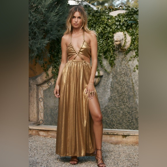 Amelie Gold Halter Maxi Dress - NWT | Poshmark