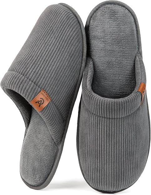 VeraCosy Men's Corduroy Scuff Slippers Soft Comfy Memory Foam Non-slip Indoor House Shoes | Amazon (US)