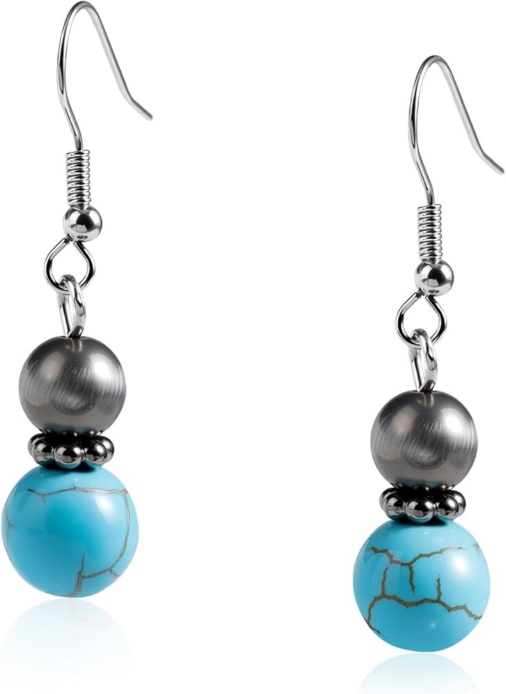 Boho Navajo Pearl Turquoise Earrings Beaded Silver Dangle Western Earrings Native American Earrin... | Amazon (US)