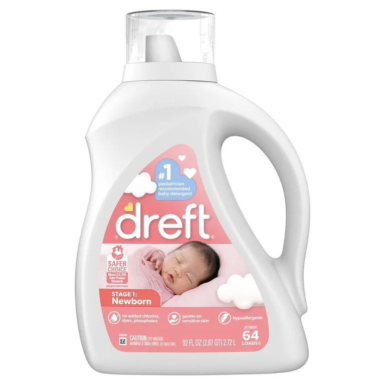 Dreft Newborn Baby Liquid Laundry Detergent, Sensitive Skin, Hypoallergenic, 64 Loads, 92 fl oz | Walmart (US)