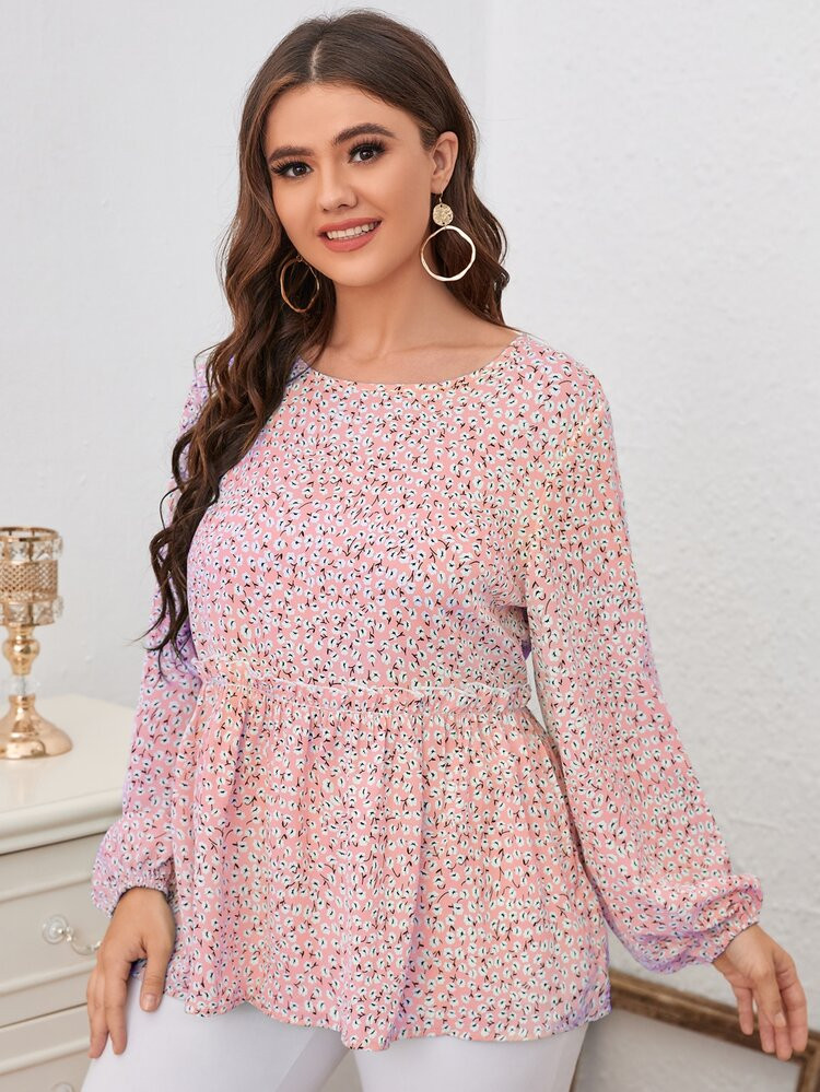 Plus Ditsy Floral Smock Blouse | SHEIN