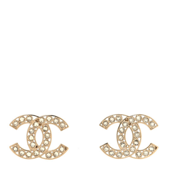 Large Strass Crystal CC Earrings Gold | FASHIONPHILE (US)