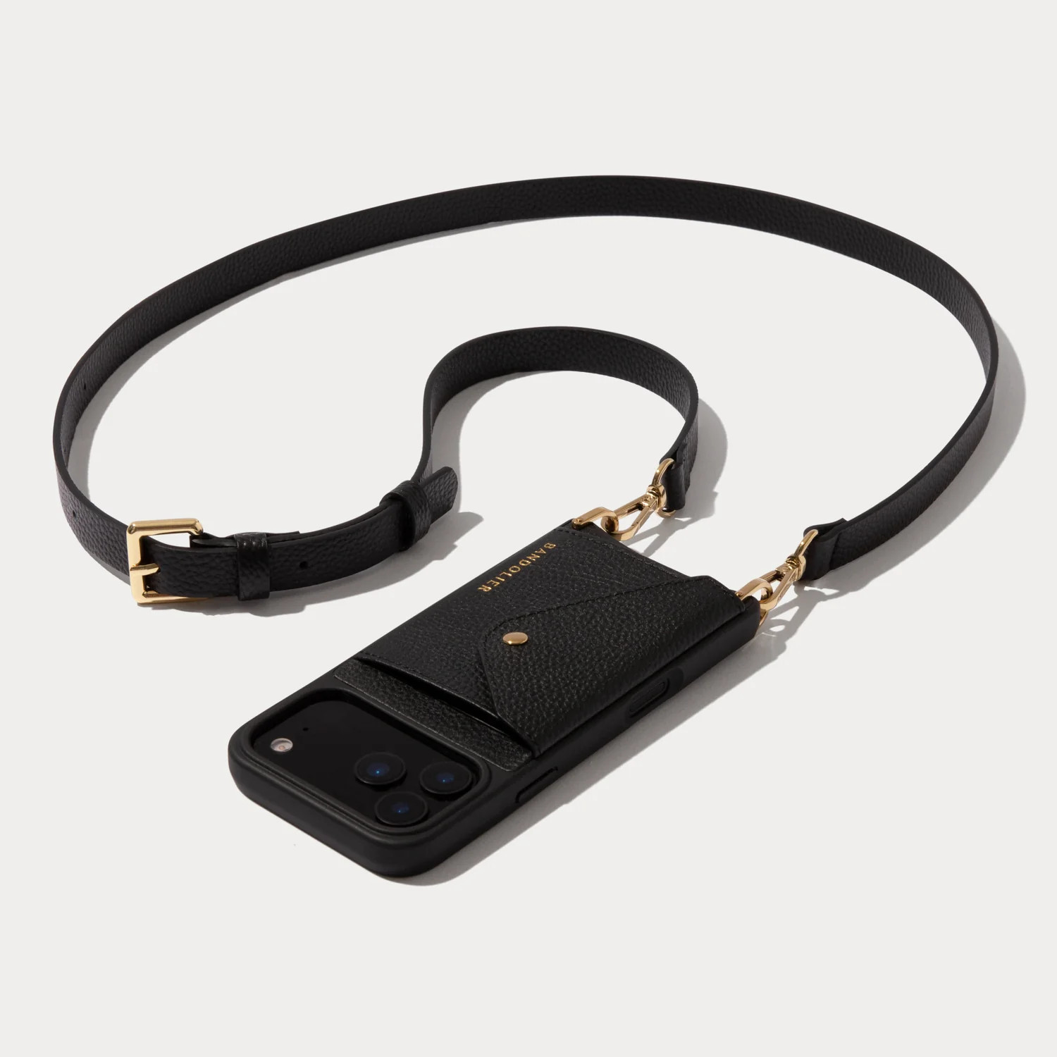 Hailey Side Slot Leather Crossbody Bandolier - Black/Gold | Bandolier