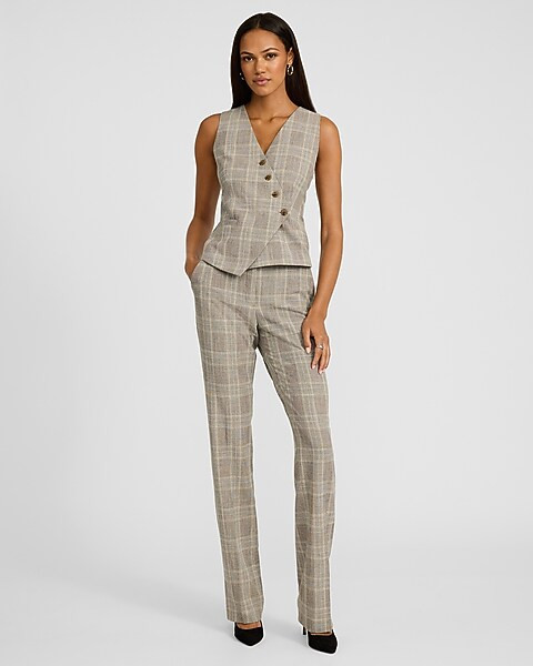 Plaid Asymmetrical Four Button Blazer Vest | Express