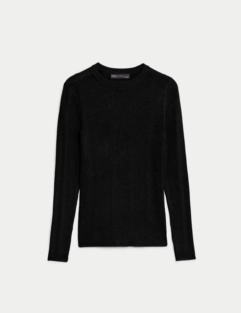 Ribbed Crew Neck Fitted Knitted Top | Marks & Spencer (UK)