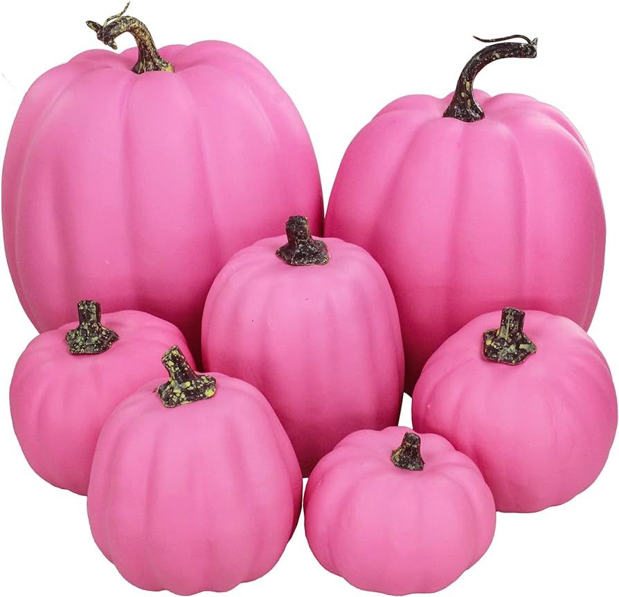 7 Pcs Assorted Sizes Hot Pink Artificial Pumpkins Fall Decorative Pumpkins Deep Pink Foam Pumpkin... | Amazon (US)