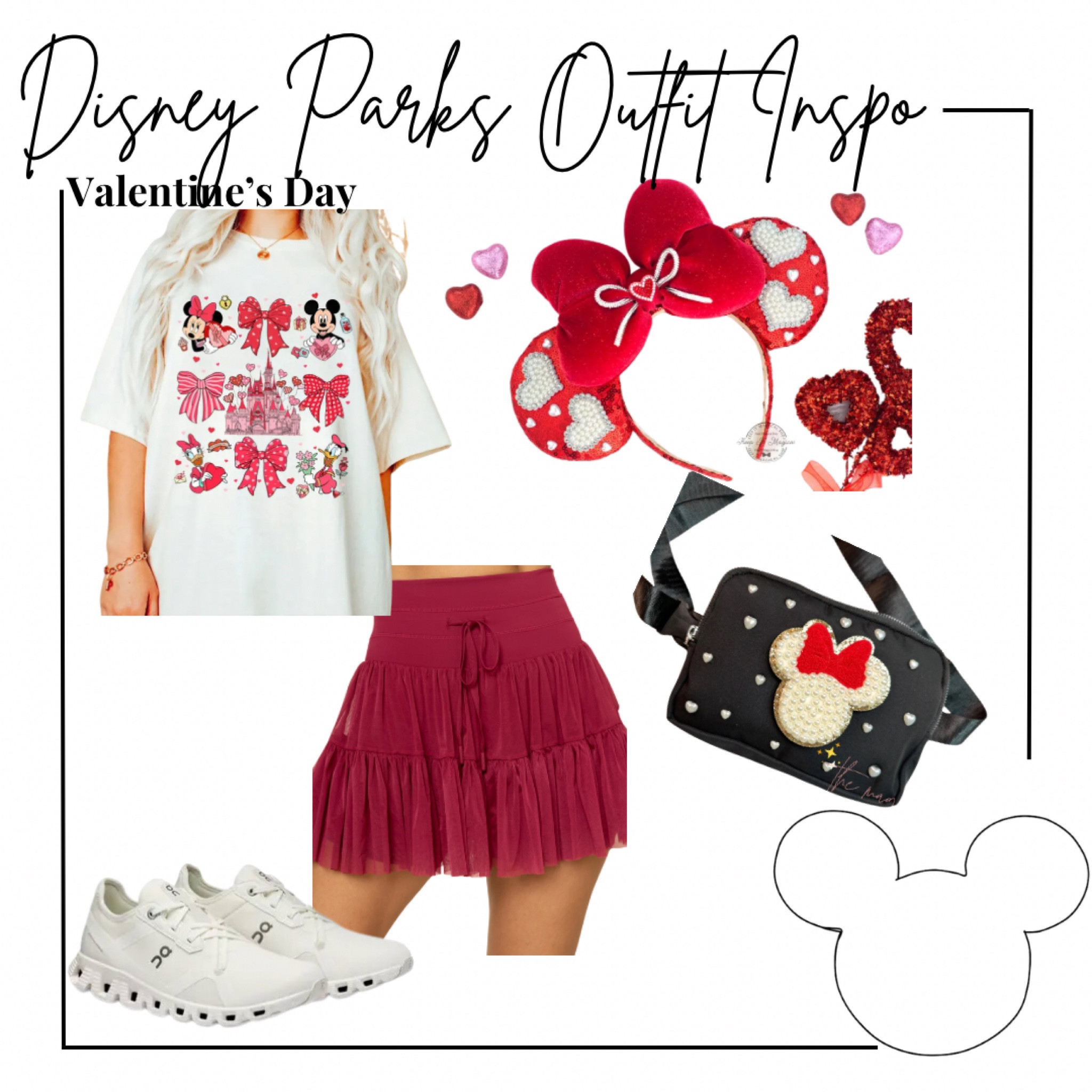 Valentine’s Day outfit for Disney parks - Etsy Mickey and Minnie graphic tee, pop flex ruby pirouette skirt, valentines Minnie ears, valentines Minnie pearl belt bag, on cloud x 5 white sneakers 

Midsize, midsize outfit, size 10, ootd, Outfit inspo, Mickey and Minnie Mouse finds, Disney parks Outfit, Disney bound,  under $50 outfit, affordable outfit, casual outfit, Disney valentines  , Etsy finds, Disney outfit, Mickey ears, minimal Disney style, #ltkdisney, Disney ears, Disney aesthetic, theme park outfit, Disney parks outfit ideas, comfy Disney outfit, small business finds,

#LTKSeasonal #LTKStyleTip #LTKTravel