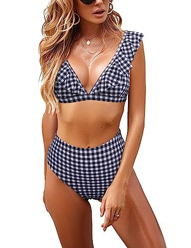 Blooming Jelly Womens High Waisted Bikini Set Two Piece Swimsuit Ruffle Flounce Triangle Bathing ... | Amazon (US)