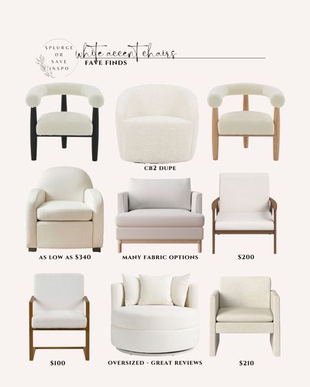 White accent chair. Modern accent chair. Upholstered accent chair: swivel accent chair. Barrel accent chair. Boucle accent chair. Wooden accent chair. 

#LTKhome #LTKfamily #LTKsalealert