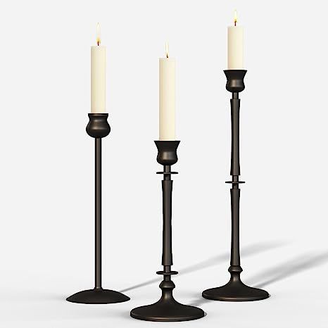 Matte Black Taper Candlestick Holders Set of 3 - Metal Taper Candle Holders for Candlesticks, Can... | Amazon (US)