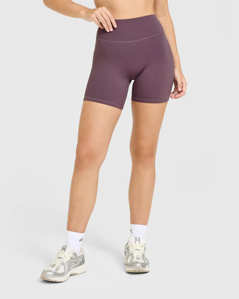 SoftMotion™ High Waisted Shorts 6" with White Logo 
 Vintage Purple | Oner Active (UK / US)