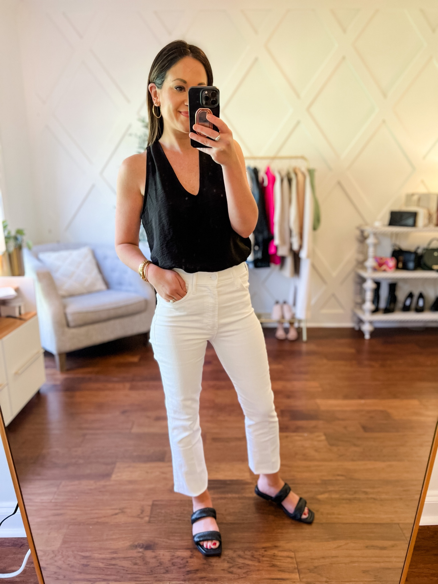 Spring outfit - summer outfit - best white jeans - white jeans- black sandals - black bodysuit - 10% off bodysuit with code blair10

#LTKsalealert #LTKSeasonal #LTKunder100