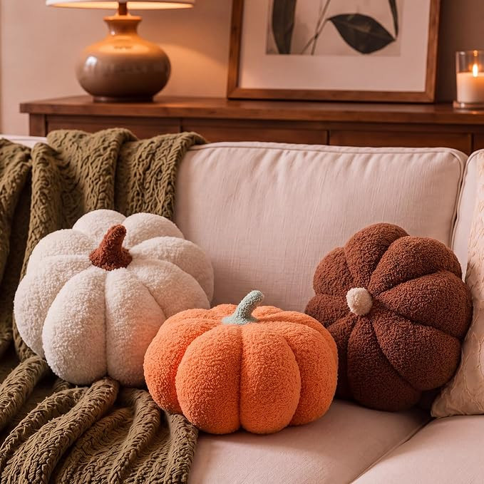 Juexica 3 Pcs Stuffed Pumpkin Pillows Fall Decor Cushions,Autumn Warm | Fluffy Plush 3D Simulated... | Amazon (US)