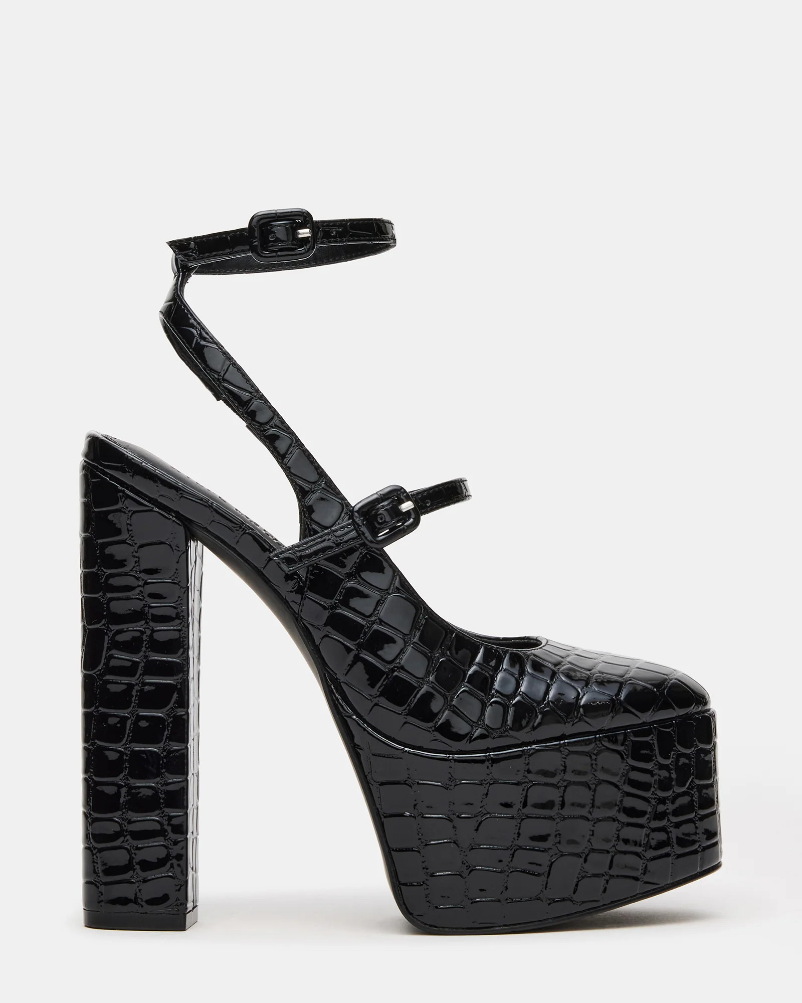 SCOTLYN Black Crocodile Women's Platform Block Heel | Steve Madden (US)