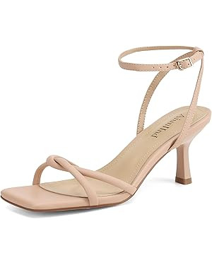 Women's Sandals Square Open Toe Kitten Heels Strappy Ankle Strap Sandals for Women Comfort Dress ... | Amazon (US)