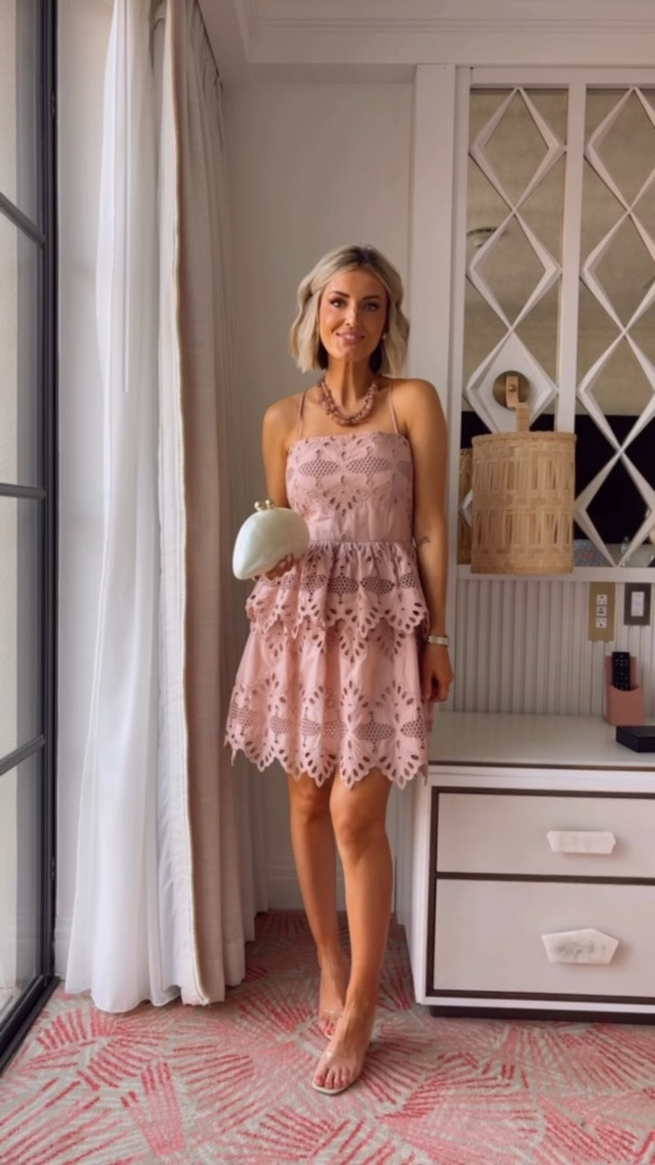 This eyelet pink dress is so pretty! You could definitely wear this to a spring event or even a spring wedding! Wearing size small!

Loverly Grey, palm beach, spring wedding guest, spring cocktail, resort wear, vacation looks 

#LTKWedding #LTKSeasonal