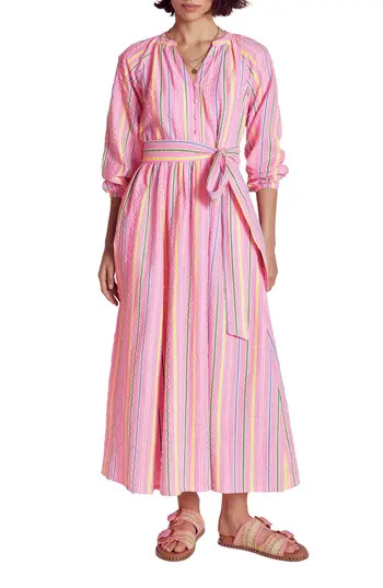 Boden Faye Long Sleeve Cotton Maxi Dress in Sorbet Pink, Seersucker Stripe at Nordstrom Rack, Size 6 | Nordstrom Rack