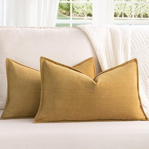 ZWJD Mustard Yellow Throw Pillow Covers 12x20 Set of 2 Chenille Pillow Covers with Elegant Design... | Amazon (US)