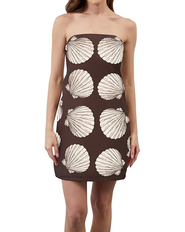 Women Strapless Mini Tube Shell Dress Sexy Bodycon Spaghetti Strap Mini Dresses Going Out Short P... | Amazon (US)