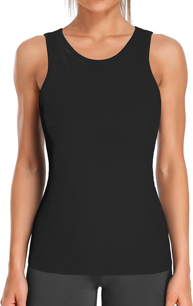 ATTRACO Workout Tank Tops for Women Seamless Full Length Gym Tops Athletic Yoga Top Built in Bra | Amazon (US)
