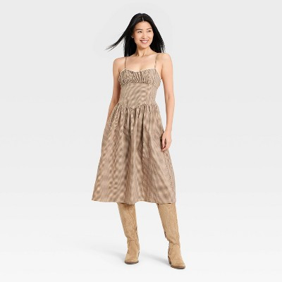 Women's Corset Midi Dress - A New Day™ Brown Gingham M | Target