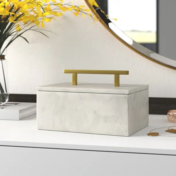 Bruner Box with Brass Handle - White | Wayfair North America