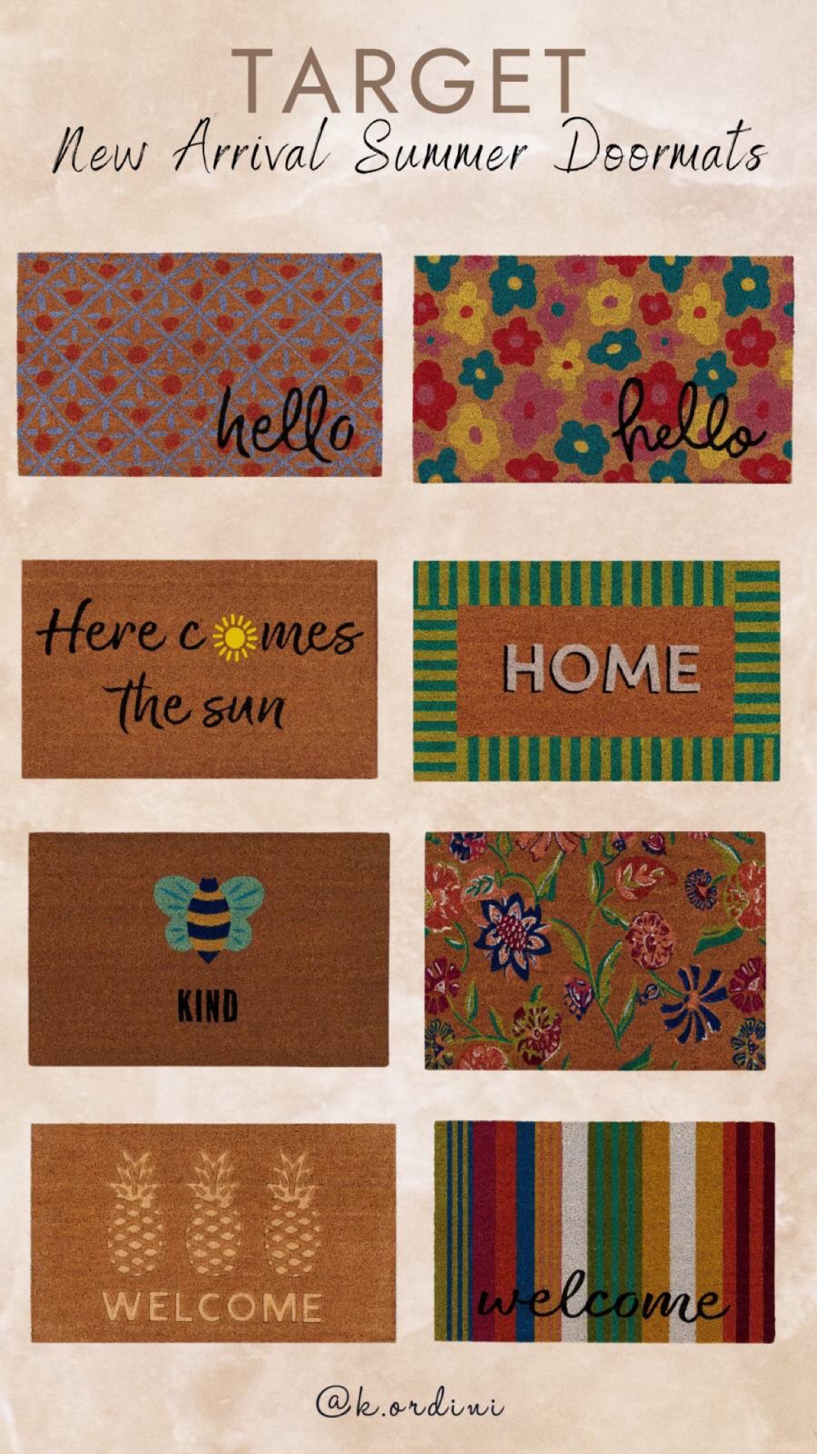 Step into summer with style! Introducing our latest arrivals of summer doormats from Target, perfect for adding a splash of personality to your doorstep. Welcome the season with a smile!  

#TargetFinds #SummerDoormats #WelcomeHome #SummerVibes #FrontPorchDecor #HomeSweetHome #HelloSunshine #OutdoorLiving #FreshArrivals #SummerStyle

#LTKhome