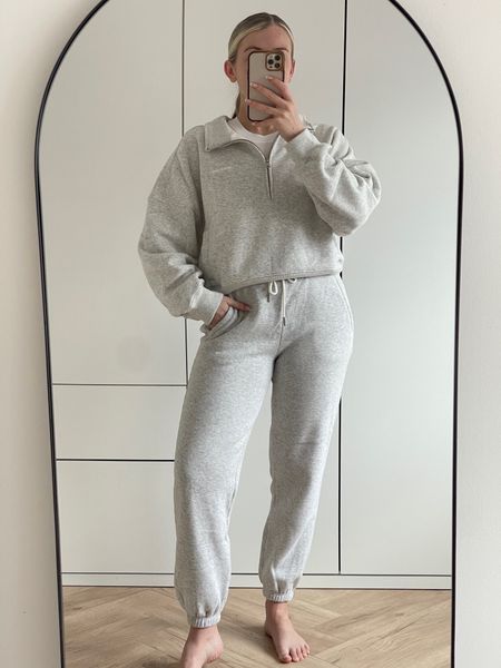 Grey half zip jumper, cuffed joggers

#LTKSeasonal #LTKeurope #LTKstyletip