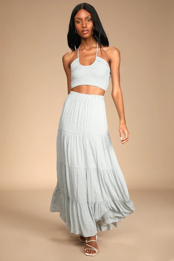 My Perfect Day Blue and White Print Tiered Two-Piece Maxi Dress | Lulus (US)