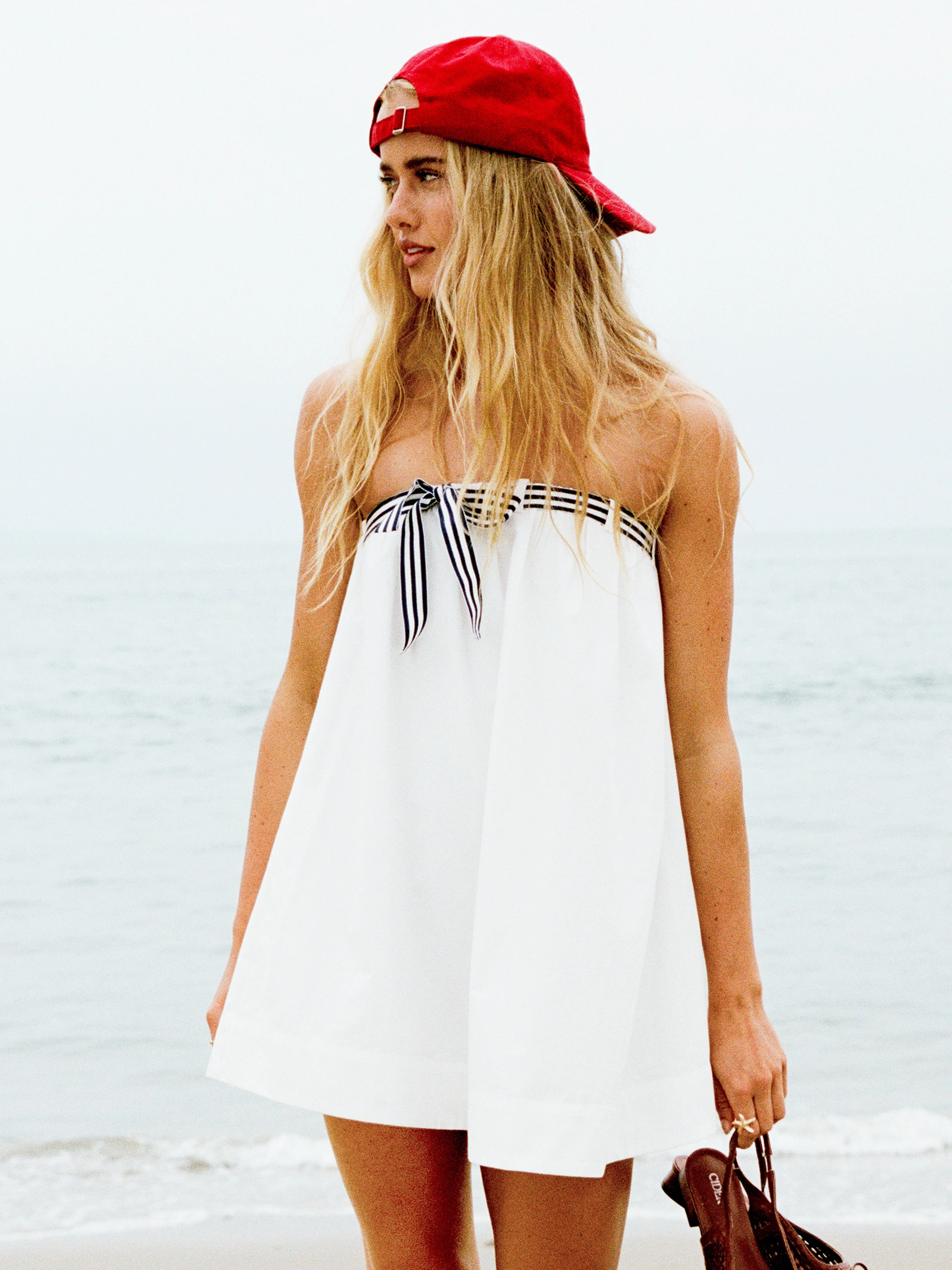 Cotton Bandeau Striped Bowknot Oversized Babydoll Mini Dress | Cider