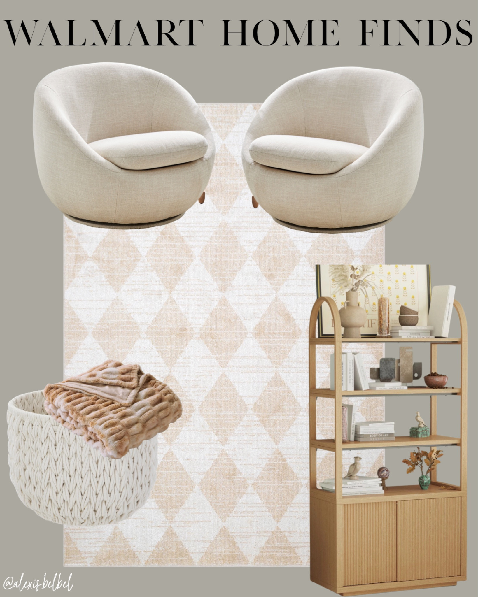 Walmart home decor finds, living room decor, living room furniture 
Swivel chairs, decor shelf, throw blanket and basket 

#LTKHome #LTKFindsUnder50 #LTKFindsUnder100