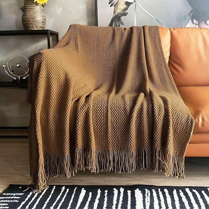 LOMAO Knitted Throw Blanket with Tassels Bubble Textured Lightweight Throws for Couch Cover Home ... | Amazon (US)