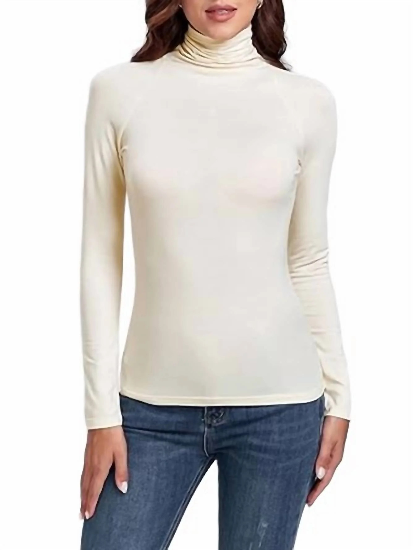 Turtleneck Layer Top In Cream | Shop Simon