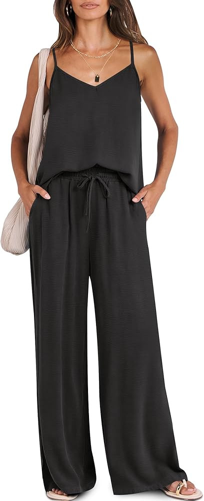 Caracilia 2 Piece Lounge Sets for Women Summer Casual Matching Wide Leg Pants Beach Travel Vacati... | Amazon (US)