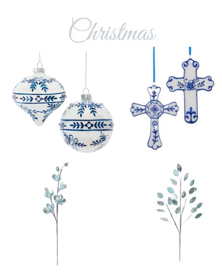 Christmas picks & ornaments in blue and white 