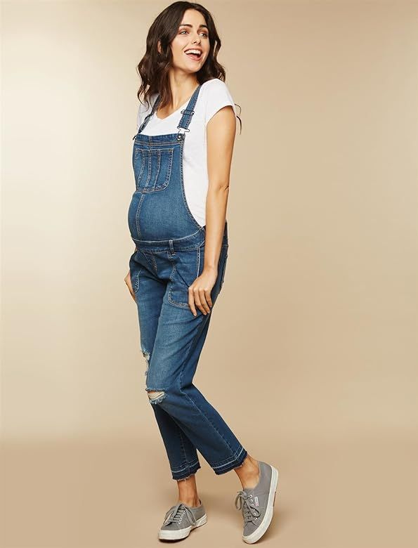 Motherhood Maternity womens Indigo Blue Side Panel Skinny Ankle Length Denim Overalls | Amazon (US)