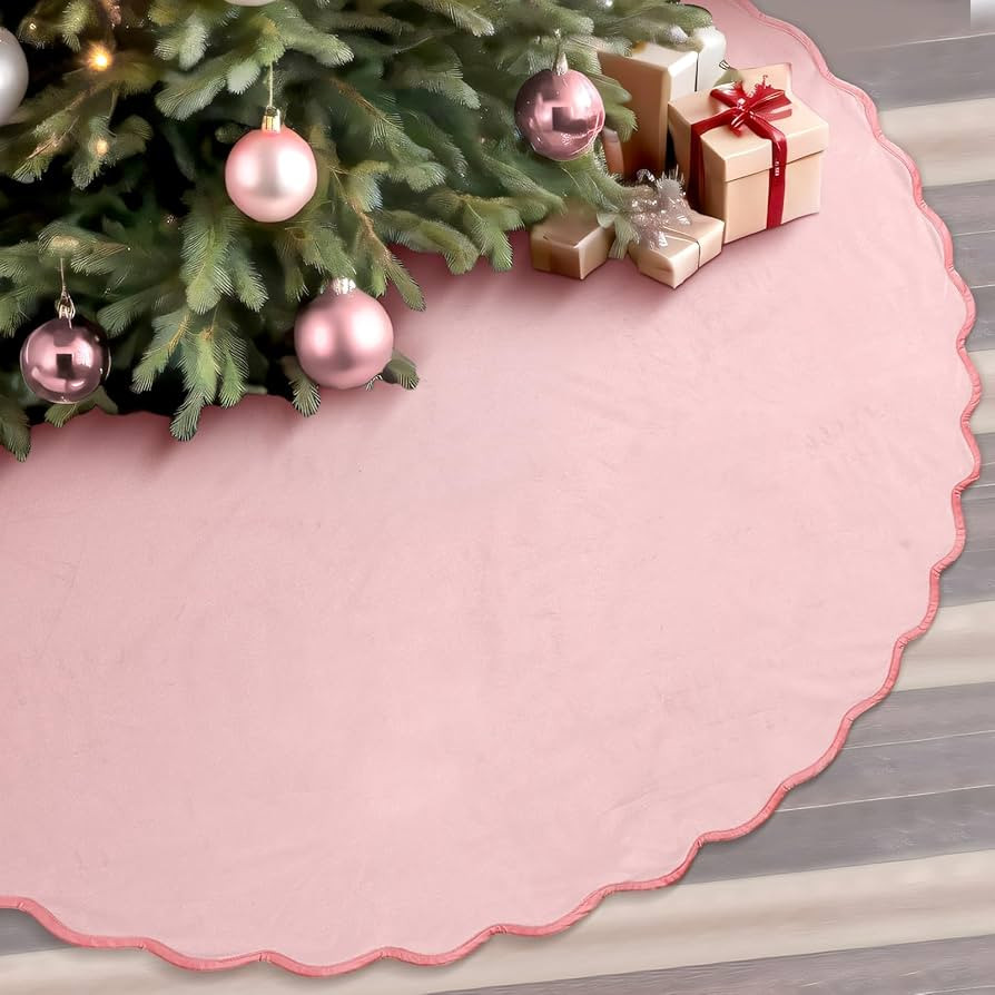 Pink Christmas Tree Skirt 48 Inches Neutral Velvet Christmas Tree Skirts Modern Scalloped Edge Xm... | Amazon (US)