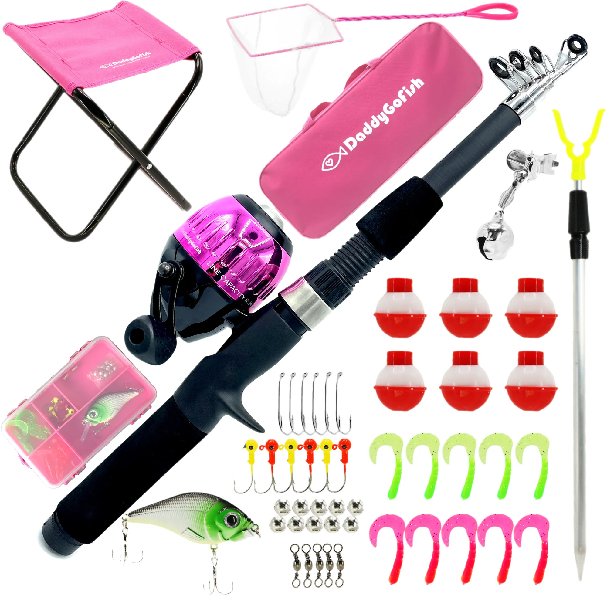 DaddyGoFish Kids Fishing Pole – Telescopic Rod & Reel Combo with Collapsible Chair, Rod Holder,... | Walmart (US)