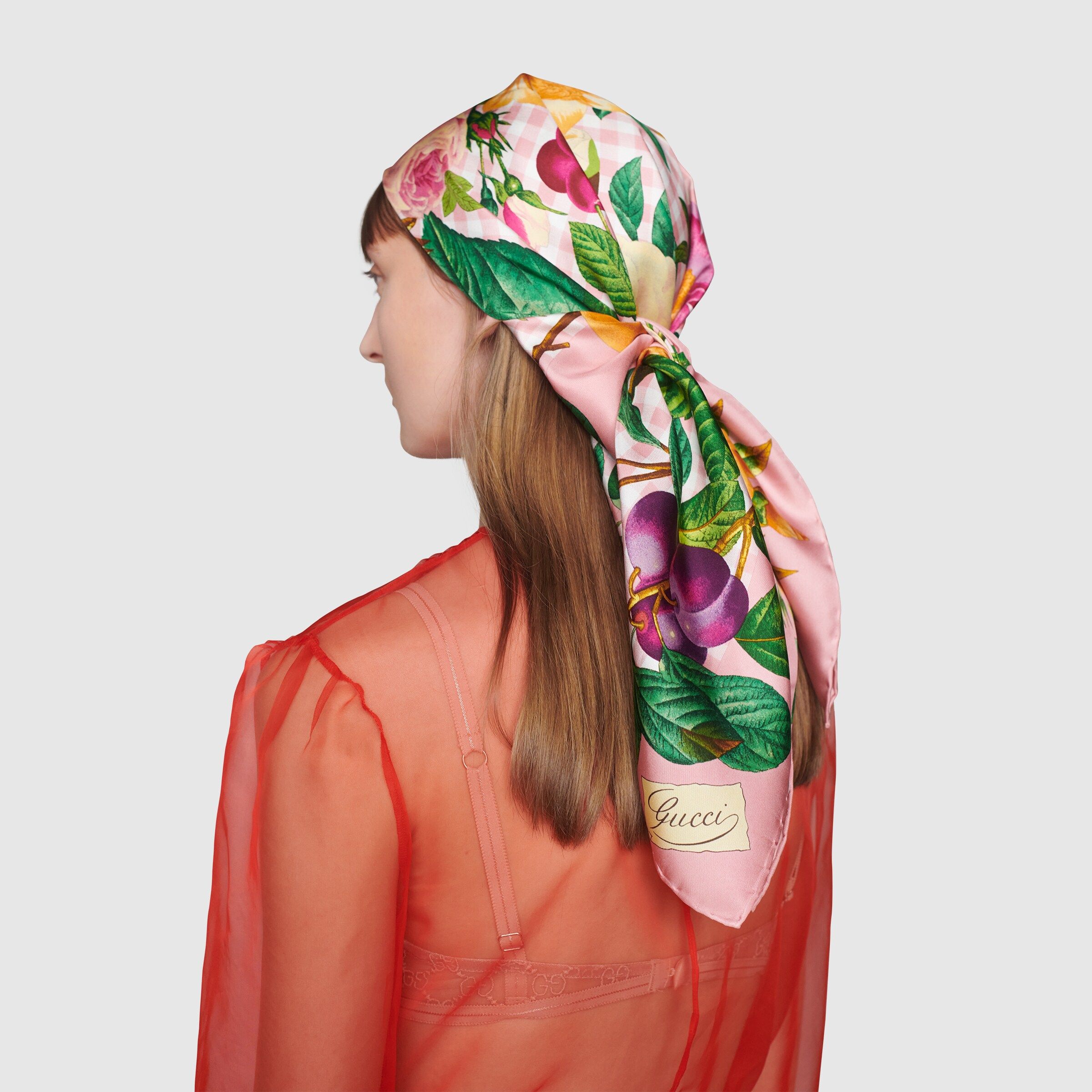 Flowers and fruits print silk scarf | Gucci (US)