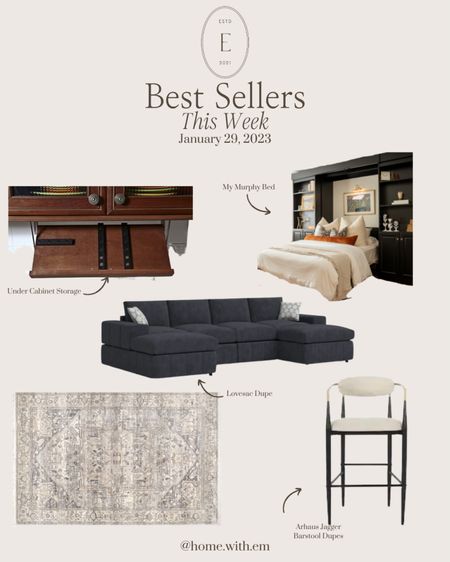 Here are the best sellers from my LTK & Amazon storefront this week! Once again, none of these came as a surprise to me. 

Home decor, furniture, rugs

Arhaus jagger barstools, modular sofa, kitchen storage, neutral rug 

#homewithem #murphybed #murphybeds #wallbed #homeoffice #guestroom #multifunctionalfurniture #multifunctionalspace #neutralrug #rug #knifeblock #knifestorage #kitchenstorage #throwpillows #lumbarpillow #velvetpillow #bedwithstorage #storagesolutions #storagebed #smallspaceliving #bhgstylemaker


#LTKFind #LTKfamily #LTKhome