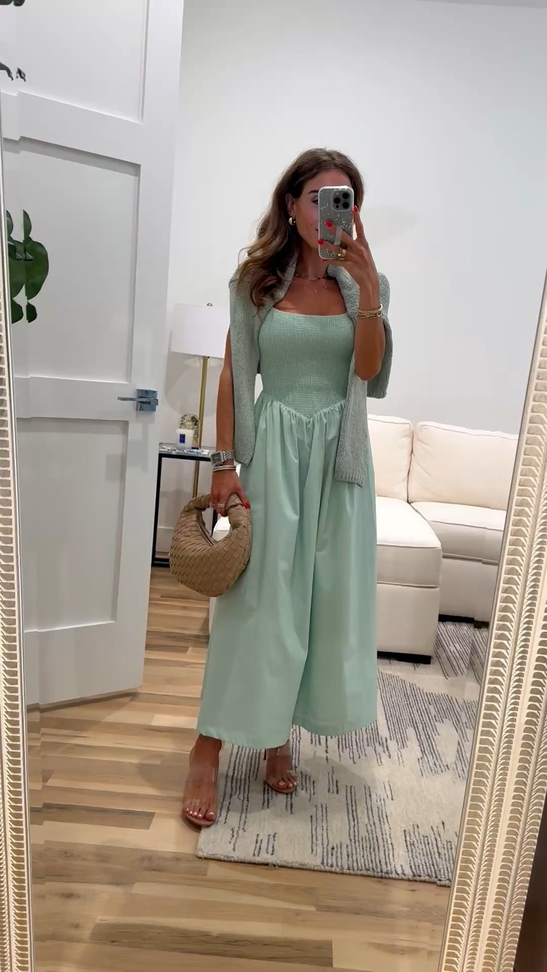 My favorite midi dress with smocked top comes in this beautiful mint green color and I layered this cardigan over it that matches! Spring outfit idea. Wearing xxs petite in the dress 

#LTKSeasonal #LTKPetite #LTKSaleAlert