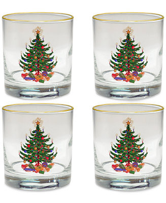 Culver Christmas Tree Old-Fashioned Glass with 22k Gold Rim, Set of 4 - Macy's | Macy's