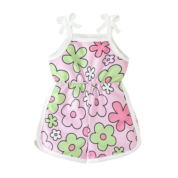 Hwmodou Girls Print Jumpsuits Cotton Blend Toddler Summer Sleeveless Jumpsuit Cartoon Flower Prin... | Walmart (US)