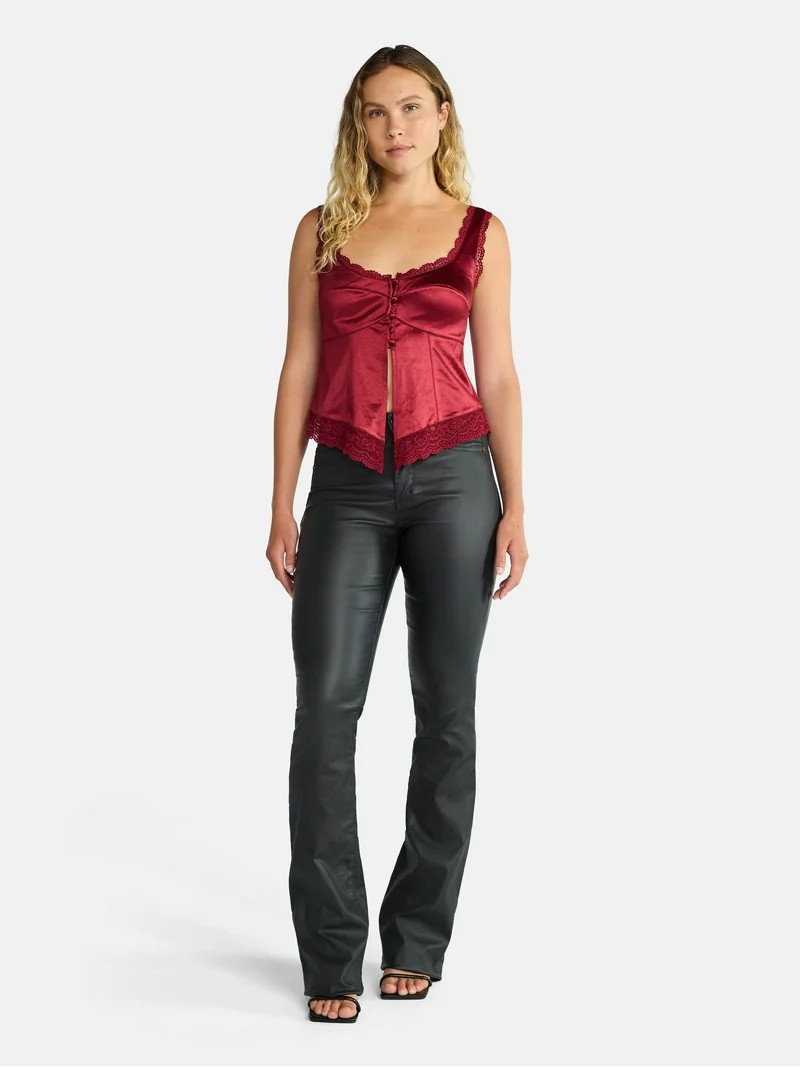 Madden NYC Women's Sleeveless Satin Flyaway Top with Lace Trim, Sizes XXS-XXL | Walmart (US)