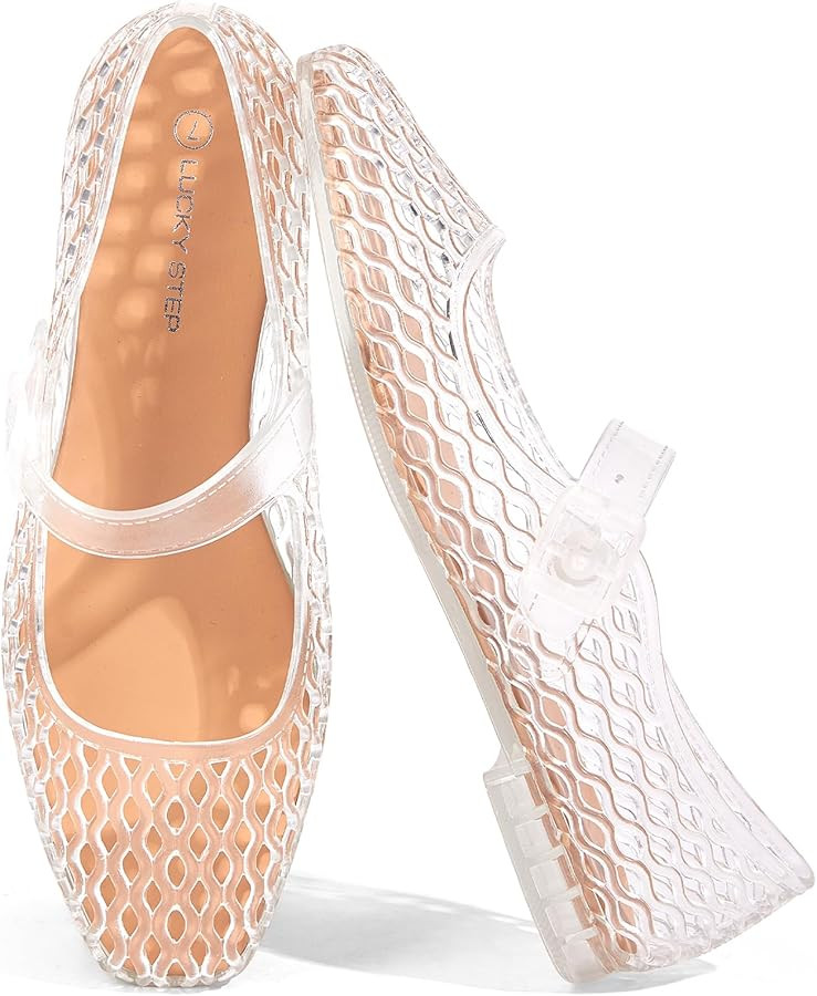 LUCKY STEP Women's Jelly Ballet Flats - Buckle Strap Comfortable Casual Mary Jane Flat - Lightwei... | Amazon (US)