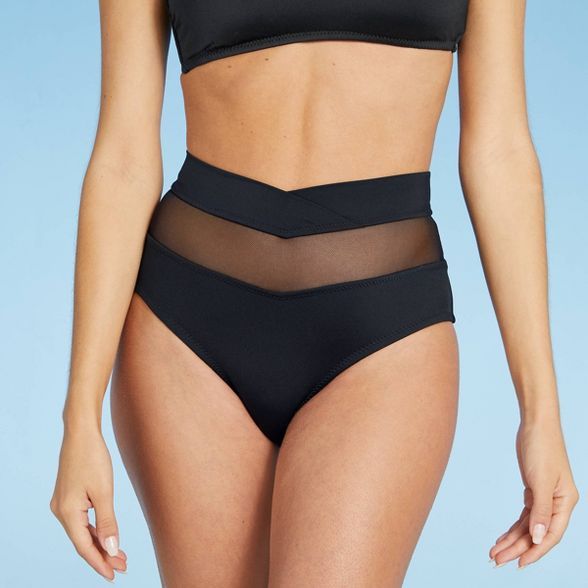 Women's Mesh Insert High Waist Bikini Bottom - Shade & Shore™ Black | Target