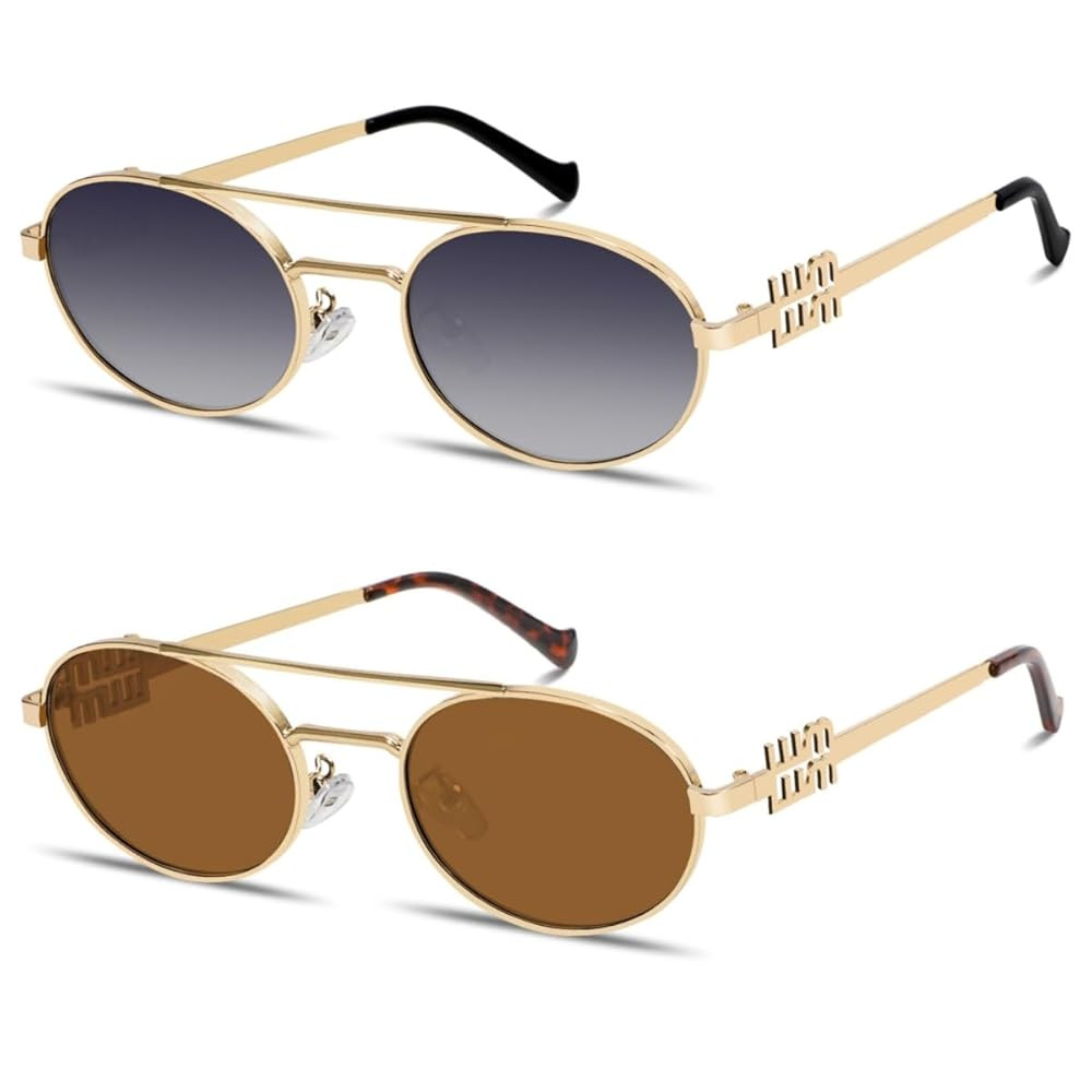Retro Oval 90s Metal Sunglasses for Women, 2025 Trendy Chic Narrow Gold Sun Glasses Fashion Sunni... | Amazon (US)