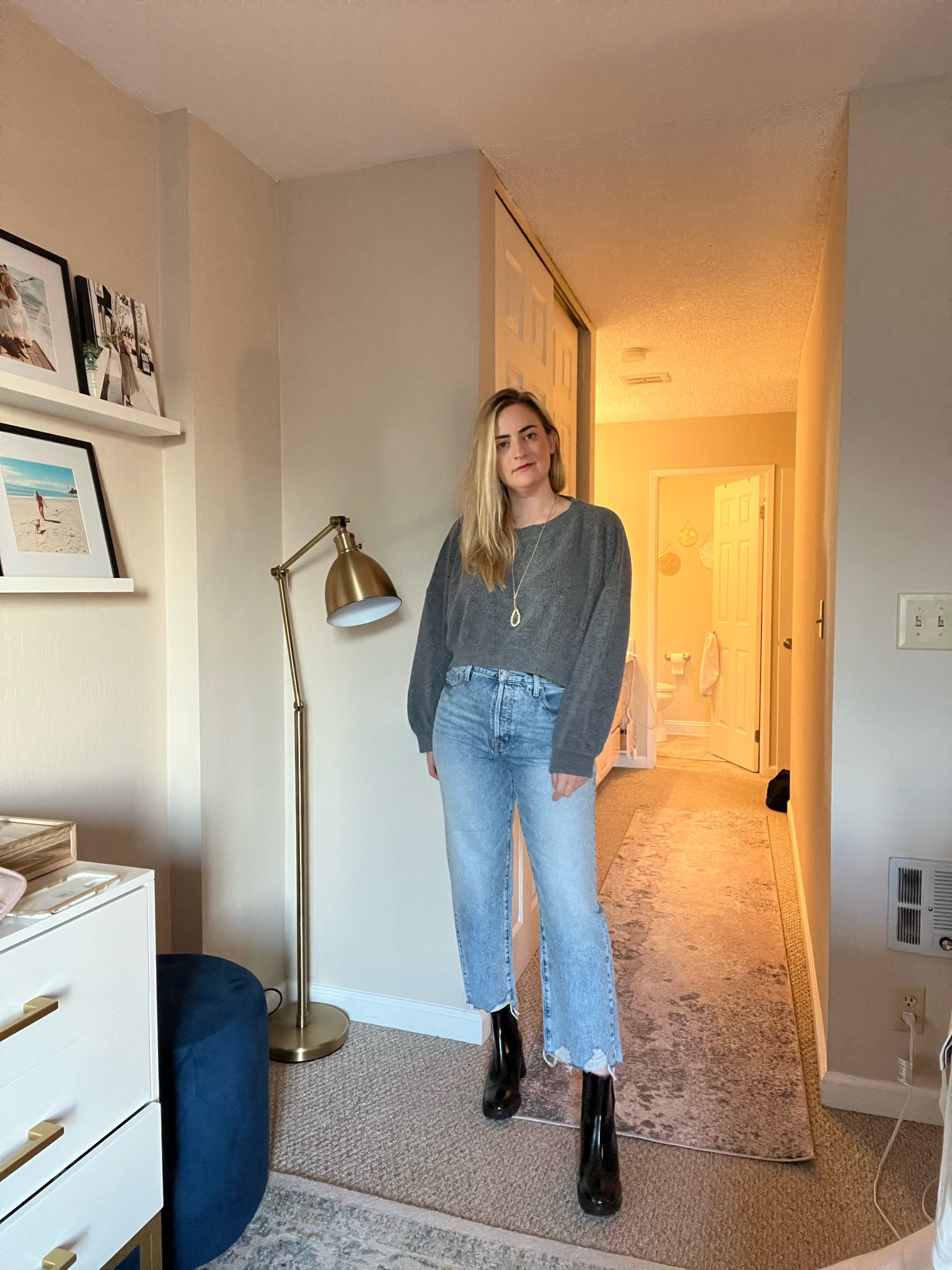 Fall style | denim | cropped denim | light wash denim jeans | boots | booties | see by Chloe | casual style | cropped sweater 