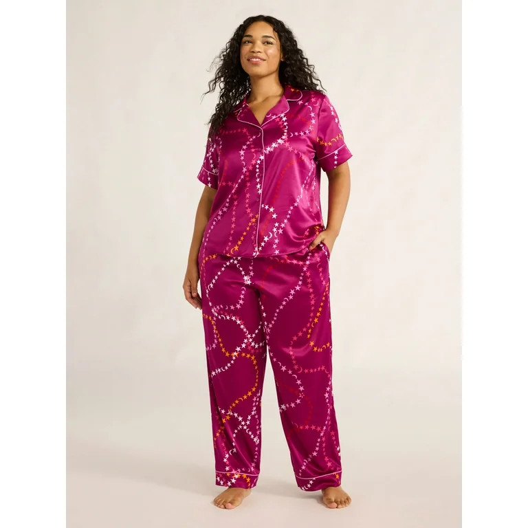 Joyspun Women’s Stretch Satin Pajama Set, Sizes XS to 3X | Walmart (US)