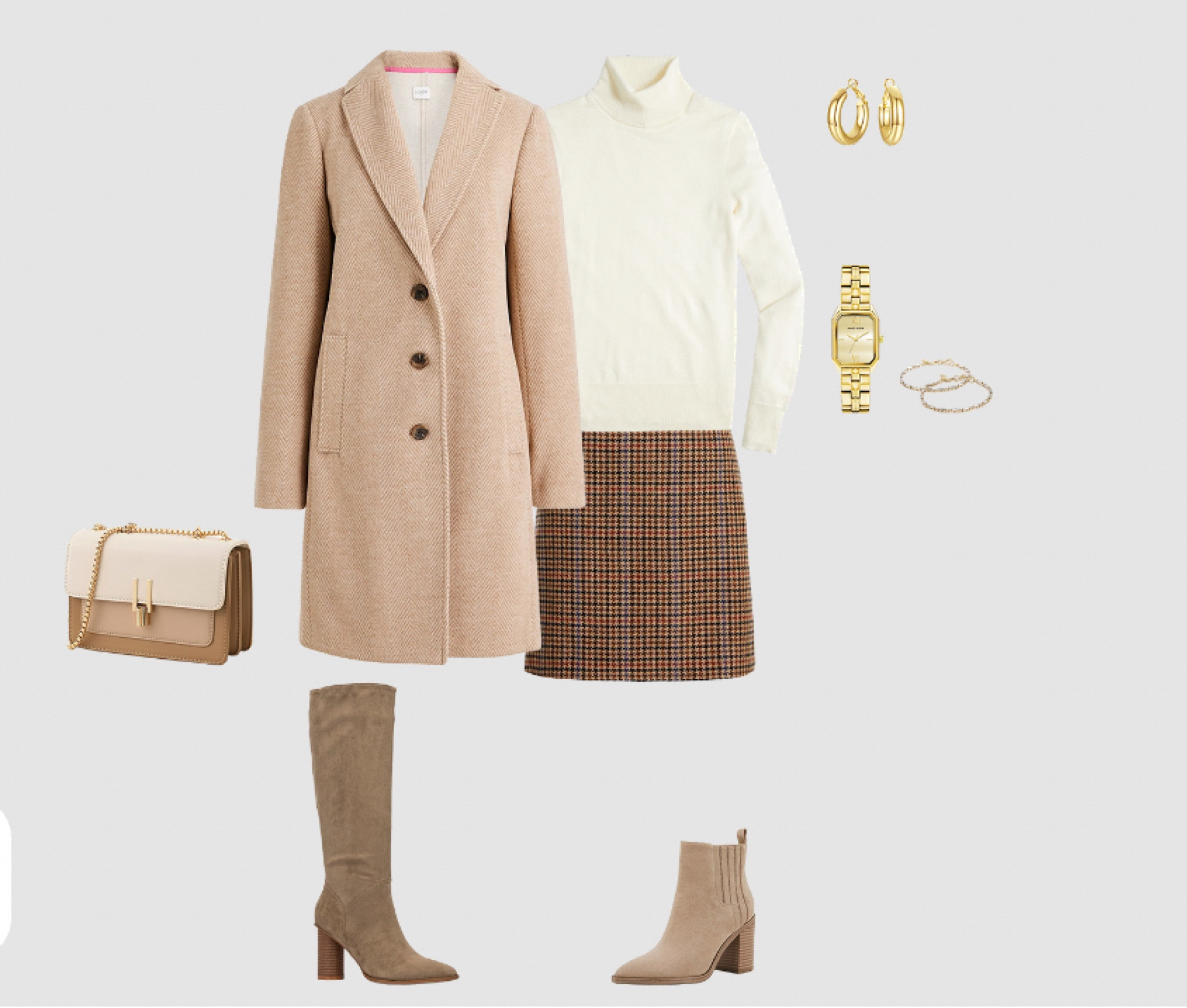 "🍂 Step into fall with this sophisticated and timeless outfit! A tailored camel coat layered over a classic turtleneck and houndstooth skirt creates the perfect balance of elegance and warmth. Paired with knee-high boots and gold accessories, this ensemble is a chic choice for any occasion. Finish the look with a neutral-toned bag that complements the entire outfit. Shop this effortlessly polished look on Like to Know It. ✨ #FallFashion #ClassicStyle #OOTD #ChicAndCozy #LTKFall #ElegantOutfits"

#LTKStyleTip #LTKSeasonal #LTKShoeCrush